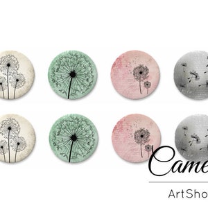 8 pcs Cabochons 10mm, 12mm, 14mm or 18mm, Dandelion handmade cabos, Flatback Cabochon, photo cabochon, photo glass cabochon C1510 image 1