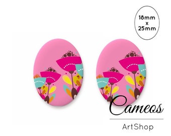 Oval Glass Cabochon Floral Images for Handmade Jewelry Making Cabochon Pendant Earrings Brooch Finding Supplies, set of 2