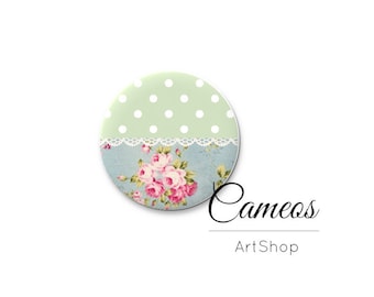 Polka Dot Glass Domes, 8mm 10mm 12mm 14mm 16mm 18mm 20mm 25mm 30mm, Flower Photo Glass Cabochons - L635