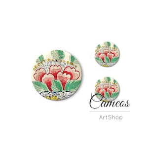 Ensemble Cabochon en verre floral, Dôme rond en porcelaine rouge verte, dos plat, pendentif charme clous collier bijoux fabrication d’artisanat fournitures bricolage