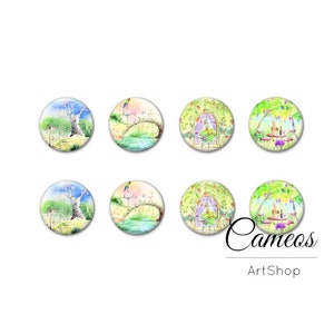 8 pezzi Cabochon in vetro con motivo provenzale cabochon fatti a mano in vetro cabochon rotondi, cabochon illustrazione da favola, cabochon in vetro immagine- 1702