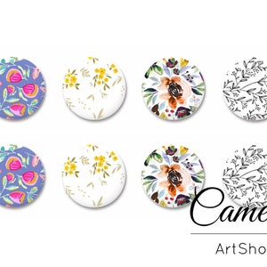 8 pcs Floral Glass Dome Cabochon 10mm up to 18mm, handmade flatback cabochon, flowers photo cabochon, glass beads - C1642