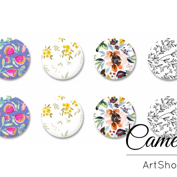 8 pcs Floral Glass Dome Cabochon 10mm up to 18mm, handmade flatback cabochon, flowers photo cabochon, glass beads - C1642