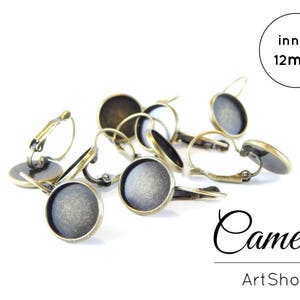 20 pcs (10 pairs) Bazel earring blank, 12mm Bezel Earring, Bezel Leverback earring hooks with trays, Cabochon Settings, Earring Trays