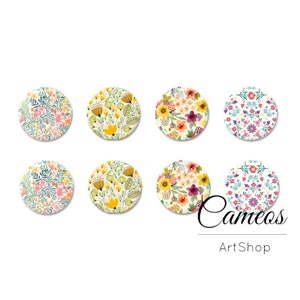 8 pcs Cabochon motif fleurs, cabochon photo en verre, fleurs, dôme en verre 10 mm, 12 mm, 14 mm ou 18 mm - C1674