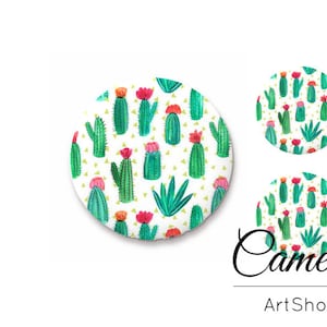 Cactus Glass Cabochon, Cabochon 1x25mm e 2x12mm, 1x20mm e 2x10mm, Glass Dome, Cabochon in vetro fotografico sul retro piatto per fai da te - S1511