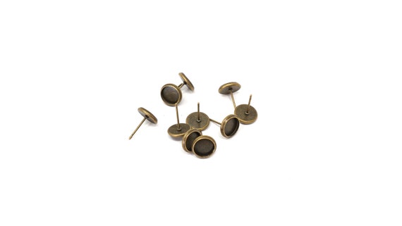 10/20 Pcs 8mm Stud Earrings Antique Bronze Nickel Free, Earring