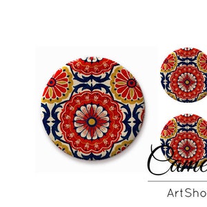 Cabochons Mandala Rouge, Cabochon en Verre, 1x25mm et 2x12mm, 1x20mm et 2x10mm, Cabochon à motif floral, verre dôme photo - S1314