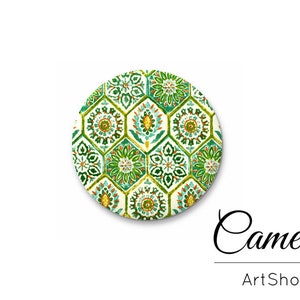Cabujones verdes, cabujón de vidrio de 10 mm a 25 mm, cabinas de patrón de mosaico, cabujón redondo de espalda plana, cúpula de vidrio retro, cabinas para pendientes - G963