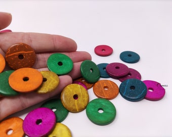 20 pcs Mixed Color Wood Disc Shaped Beads, 20mm Round, Natural Wooden Beads, Large Size Gemstone Beads