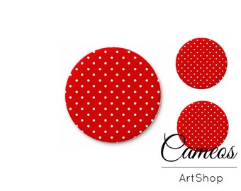 Photo Glass Cabochon 1x25mm and 2x12mm, 1x20mm and 2x10mm, red dot handmade flatback cabs, image glass caboochons for jewelry- S1547