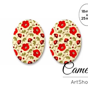 Cabochons de dôme en verre floral 18x25mm, cabochons roses, bricolage, cabochon en verre photo pour la fabrication de bijoux, dôme en verre - 0447
