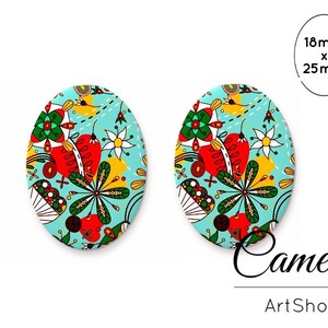 Glascabochons Oval 18x25mm, cabochon vorlagen, cabochon fassung, Blumenmuster, cabochon bilder, cabochon glas, 2 Stück- O487