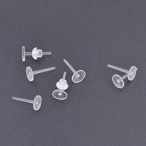 Clear Plastic Stud Earrings, Hypo allergenic studs, Earring Trays 12x5mm, Transparent In Colour, With Silicone Back 100/250pcs