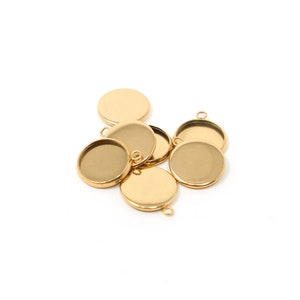 10 pcs Blank pendant tray Gold Color, base for cabochons, cabochon setting, blank bezel, 304 Stainless Steel Pendant 12mm