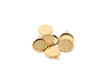10 Stück Blank Anhänger Tablett Goldene Farbe, Basis für Cabochons, Cabochon Einstellung, leere Lünette, 304 Edelstahl Anhänger 12mm