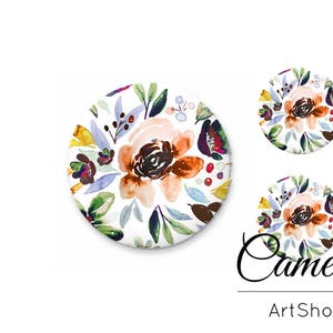 Cabochon en verre, Dôme en verre 1 x 25mm et 2 x 12mm ou 1 x 20mm et 2 x 10mm - Cabochon en verre d’image - Fleurs - Floral - Fait à la main - S1525