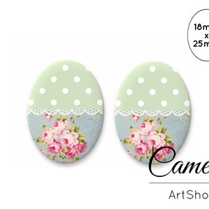 Cabochons, cabochon en verre 18 x 25 mm, cabochons à motif pois, cabochon à dos plat, dôme en verre, cabochon photo en verre - 0431