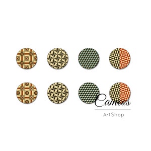 8 Stk. Cabochons, Foto Glas Cabochon, Retro Muster Cabochon, Bild Glas Cabochon 10mm, 12mm, 14mm oder 18mm - C1692