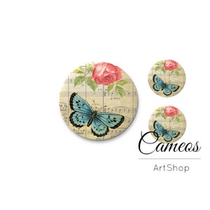 Cabochon in vetro, cabochon a farfalla 1 x 25 mm e 2 x 12 mm, 1 x 20 mm e 2 x 10 mm, cupola in vetro, cabochon in vetro fotografico con retro piatto per fai da te - S1602