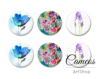 6 pcs Photo Glass Cabochon, Flowers pattern cabochons, image glass cabochon 10mm, 12mm, 14mm or 18mm  - C1675