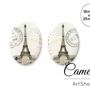 Cabochon fotografico in vetro ovale fatto a mano Torri Eiffel 18x25mm, Immagine Copertina in vetro, Cabochon in vetro fotografico - 0159