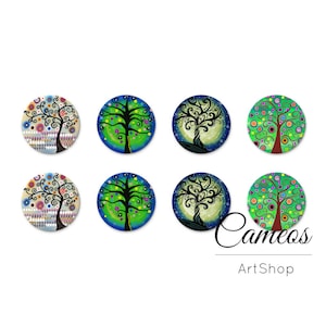 8 pcs Cabochons, Photo Verre Cabochon 18mm 14mm 12mm 10mm, Cabochon motif Arbres, Image Cabochons en verre pour bijoux - C1672