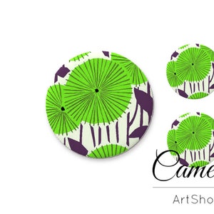 Cabochon in vetro fiore verde 1x25mm e 2x12mm, 1x20mm e 2x10mm, cabochon fatti a mano, cabochon in vetro fotografico con retro piatto per fai da te- S1573