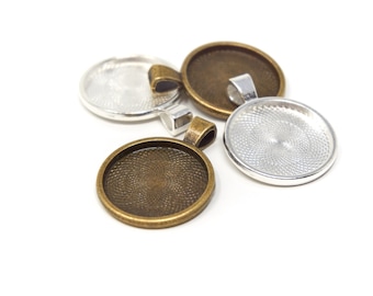 5 pcs Support Cabochon, Round Pendant Setting 25mm, Glass Brass Pendant Blank, Blank Pendant Tray, Cabochon