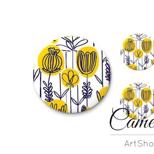 Ensemble cabochon en verre 1x25mm et 2x12mm, 1x20mm et 2x10mm, cabochon à dos plat fait à la main, cabochons ronds, cabochon en verre photo jaune - S1585