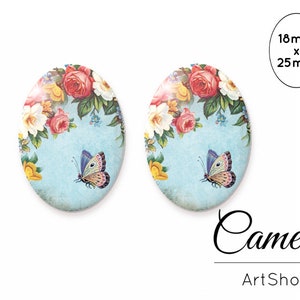 Schmetterling Cabochons 18x25mm, Blaue Rose Cabochons, Glaskuppel Cabochons, Foto Glas Cabochon zur Schmuckherstellung, vintage - 0101