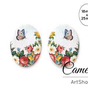 Cabochões de borboleta 18x25mm, cabochões de rosa azul, cabos de cúpula de vidro, cabochão de vidro fotográfico para fazer joias, vintage - 0395