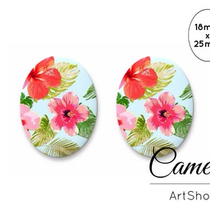 2pcs Fiori Cabochons 18x25mm, Cabochon Rosa Rossa, Cabos cupola di vetro, Cabochon di vetro fotografico per la creazione di gioielli, vintage - 0792