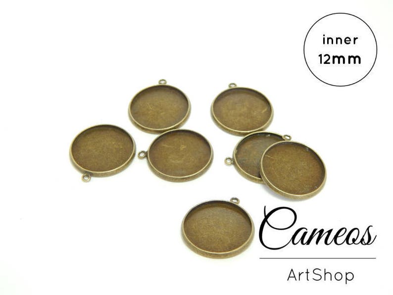 10 pieces 12mm Round Antique Bronze Silver Color Blank Bezel Pendant trays base for Cabochons