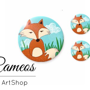 Cabochon di volpe, cabochon di vetro 1x25mm e 2x12mm, 1x20mm e 2x10mm, cupola di vetro, cabochon di vetro fotografico fatti a mano per fai da te - S152