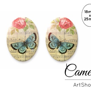 Cabochão de borboleta 18x25mm, cabochão de padrão animal, cúpula de vidro, cabochão de vidro fotográfico para fazer joias, vintage - 0125