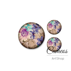 Cabochon in vetro a forma di fiori 1 x 25 mm e 2 x 12 mm, 1 x 20 mm e 2 x 10 mm, cupola in vetro, cabochon in vetro fotografico con retro piatto per fai da te - S1626