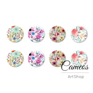 8 Stück Cabochons, Foto Glas Cabochon, Blumen Muster Cabochon, Bild Glas Cabochon 10mm, 12mm, 14mm oder 18mm - C1677