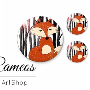 Cabochon Fox, Cabochon in vetro 1x25mm e 2x12mm, 1x20mm e 2x10mm, Glass Dome, Cabochon in vetro fotografico fatti a mano per fai da te - S153