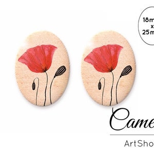Cabochons 18 x 25 mm, rose rouge, cabochons dôme en verre, cabochon photo en verre pour fabrication de bijoux, motif floral, montures, bagues - 0113