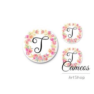 Initiales Cabochon en verre 1x25mm et 2x12mm, 1x20mm et 2x10mm, dôme en verre, cabochons photo à dos plat pour bricolage- S1635