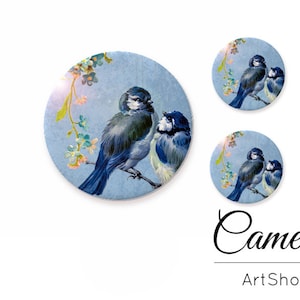 Perline di uccelli vintage, cabochon in vetro 1 x 25 mm e 2 x 12 mm, cupola in vetro con motivo animale, cabochon in vetro fotografico fatti a mano con retro piatto - S192