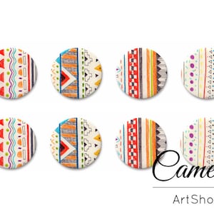 8 piezas Retro Glass Dome Cabochon 10mm hasta 18mm, cabujón plano hecho a mano, cabujón fotográfico chevron, cuentas de vidrio - C1637