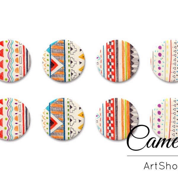 8 pcs Retro Glass Dome Cabochon 10mm up to 18mm, handmade flatback cabochon, chevron photo cabochon, glass beads - C1637