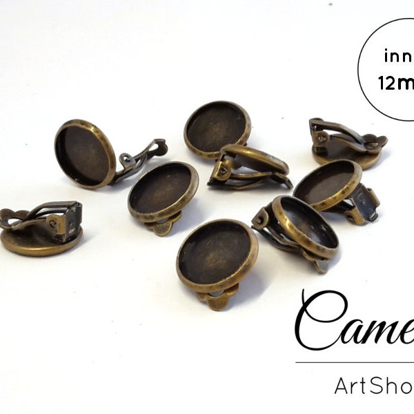 10 pieces Clip on earrings, Antique Bronze, earring settings, earclip base, Ear Clips Clipon Supply, nickel free for 12mm Cabochons