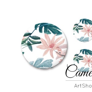 Fiori tropicali Cabochon in vetro 1x25mm e 2x12mm, 1x20mm e 2x10mm, cabos fatti a mano, cabochon in vetro fotografico sul retro piatto per fai da te - S1571