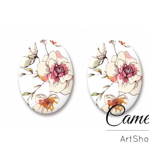Glas Cabochon 18x25mm, Blumen Cabochon, Cabochons, Glaskuppel, Flatback Cabochon, Oval Cabochon für handgefertigten Schmuck - 0677