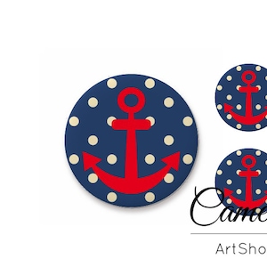 Cabochon di vetro, Perle di vetro a cupola, Cabochon con motivo di ancoraggio, Cabochon di vetro fotografico fatto a mano, Cabochon a immagine estiva - S1455