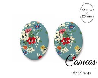 Cabochon, Flowers cabochons 18x25mm, Glass Cabochon, Image Cabochon, photo glass cabochon, glass dome - 0702