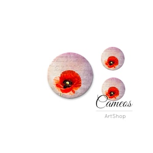 Cabochon floreale, Set cabochon in vetro 1x25mm e 2x12mm, 1x20mm e 2x10mm, Cabochon immagine FLower, cupola di vetro, cabochon di vetro fotografico- S1628
